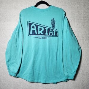 Ariat Womens Size M Teal Long Sleeve Oversized TShirt Cactus